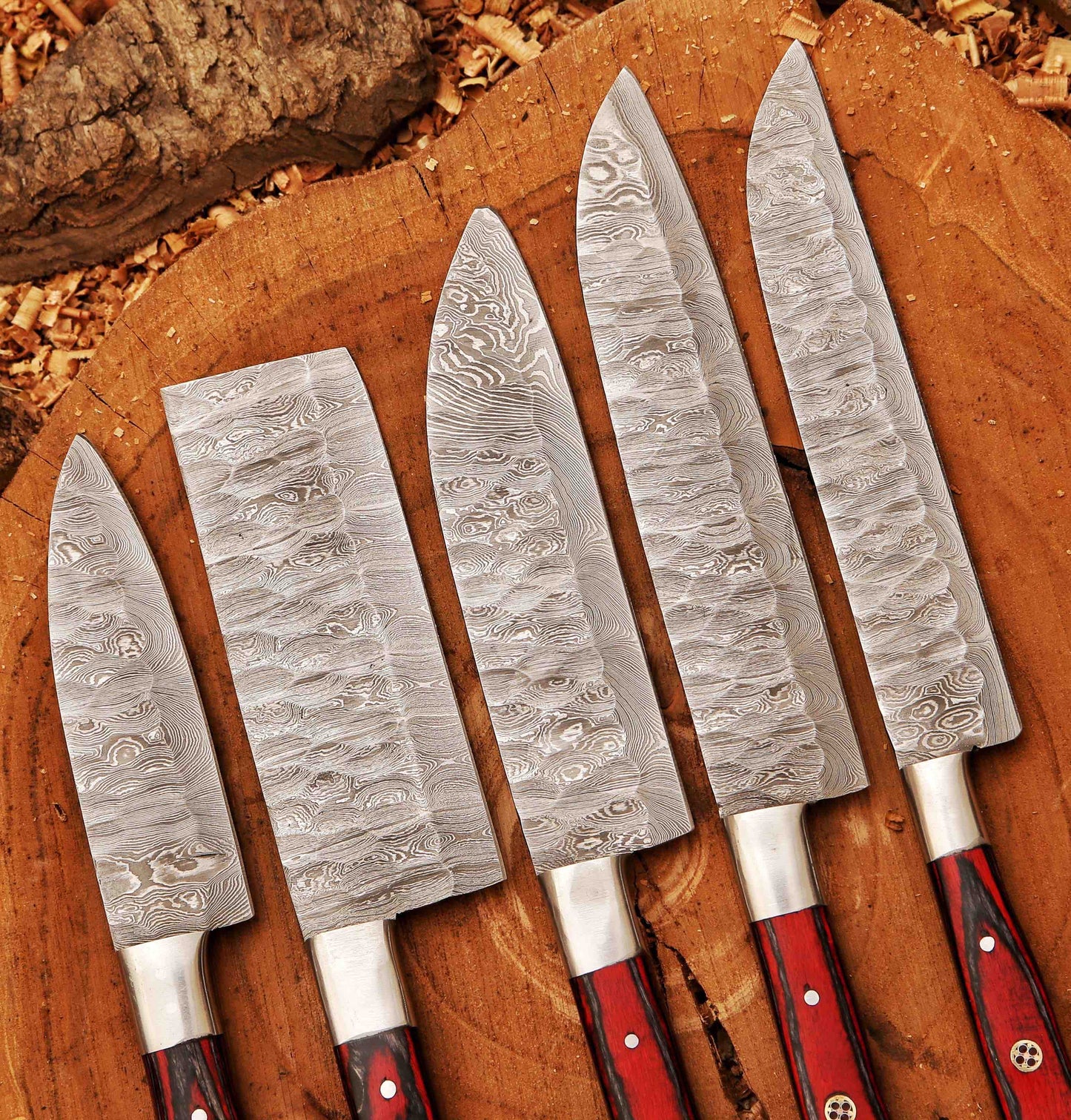 Forged Carbon Coated Steel Chef Set 5Pcs With Leather Cover Handmade Kitchen BBQ Culinary Set Birthday 2