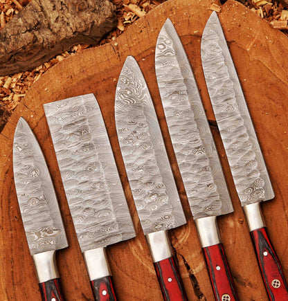 Forged Carbon Coated Steel Chef Set 5Pcs With Leather Cover Handmade Kitchen BBQ Culinary Set Birthday 2