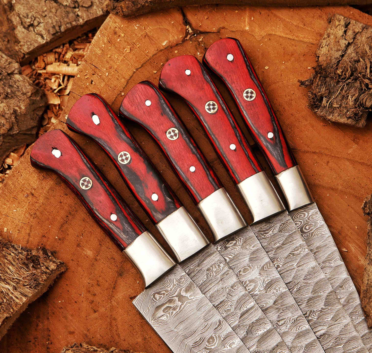 Forged Carbon Coated Steel Chef Set 5Pcs With Leather Cover Handmade Kitchen BBQ Culinary Set Birthday 3