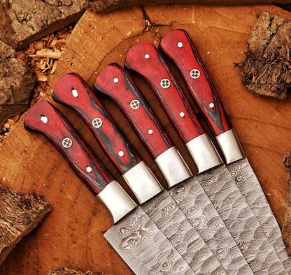 Forged Carbon Coated Steel Chef Set 5Pcs With Leather Cover Handmade Kitchen BBQ Culinary Set Birthday 3
