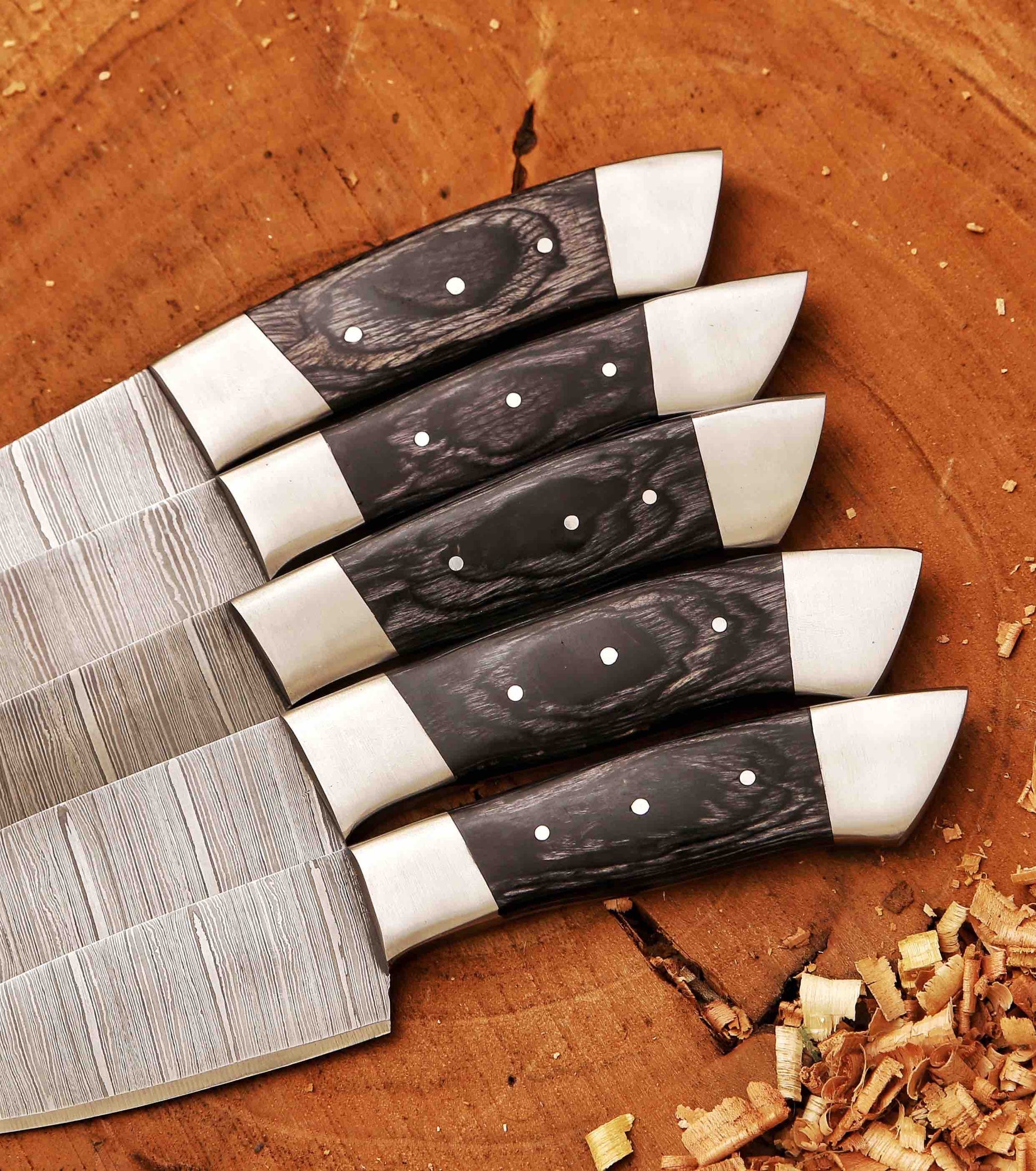 Forged Carbon Coated Steel Chef Set 5Pcs With Leather Roll Cover Handmade Kitchen BBQ Culinary Set B