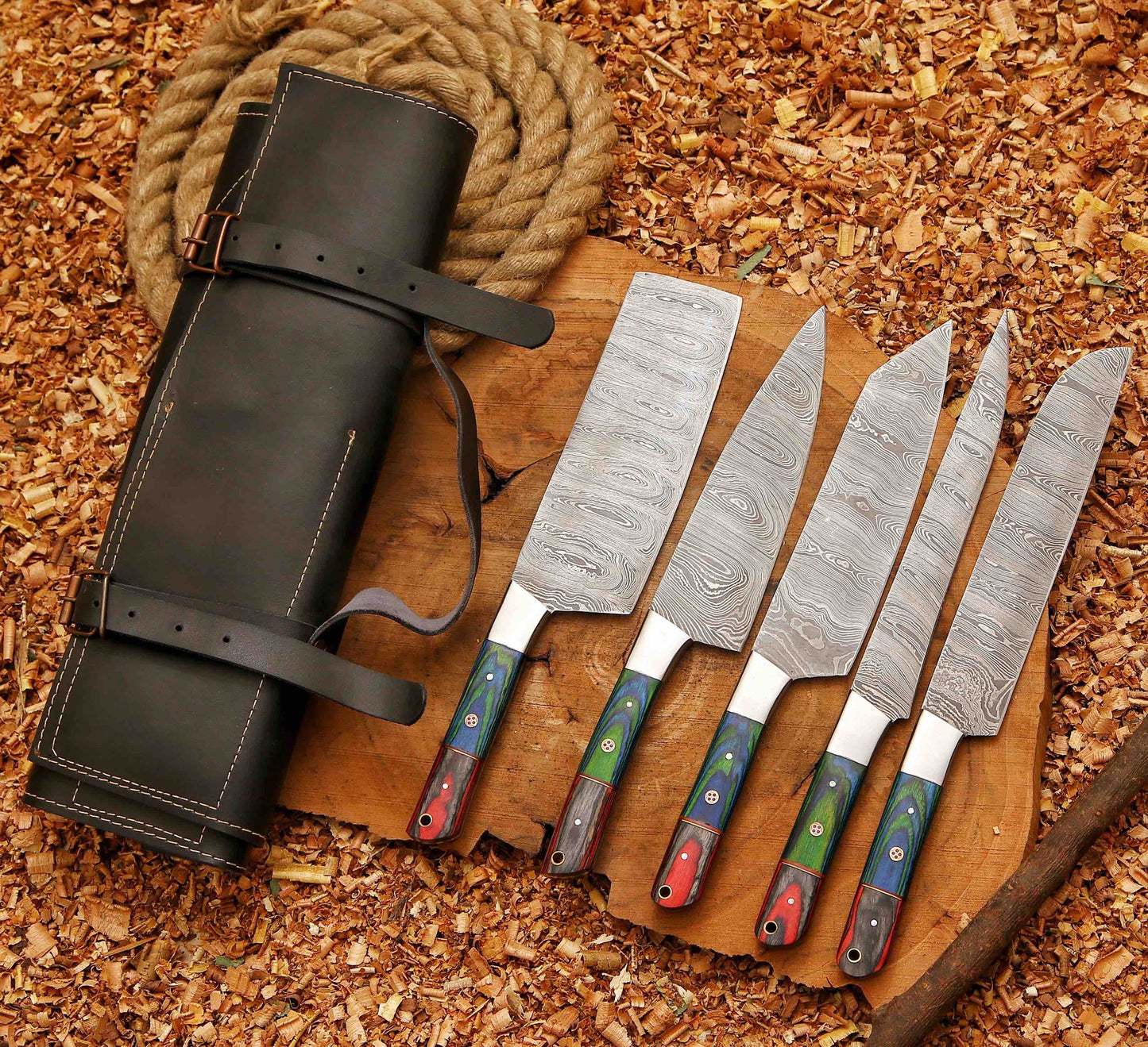 Handcrafted San Mai Damascus Chef Knife Set 5Piece near me