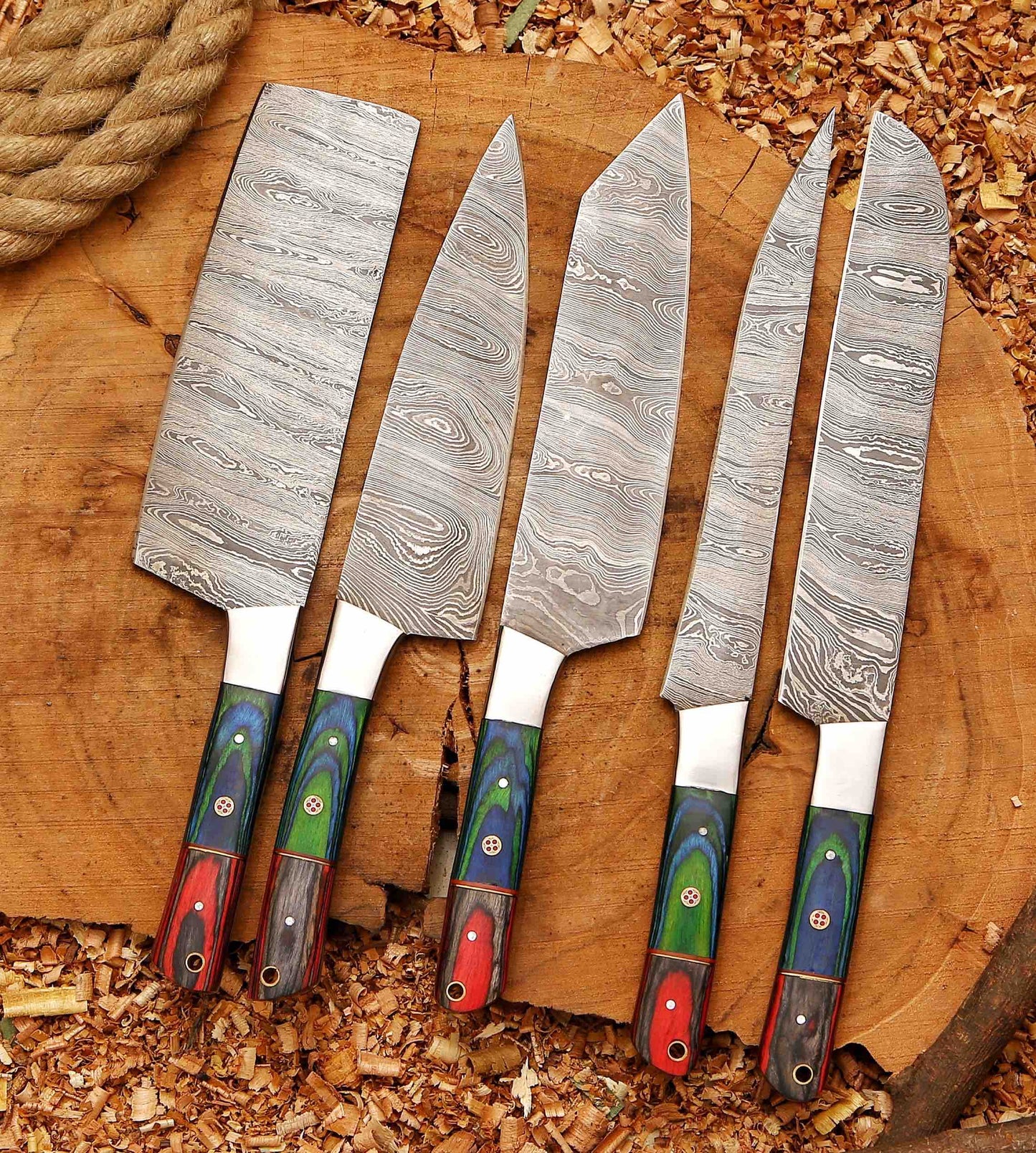 Handcrafted San Mai Damascus Chef Knife Set 5Piece near me