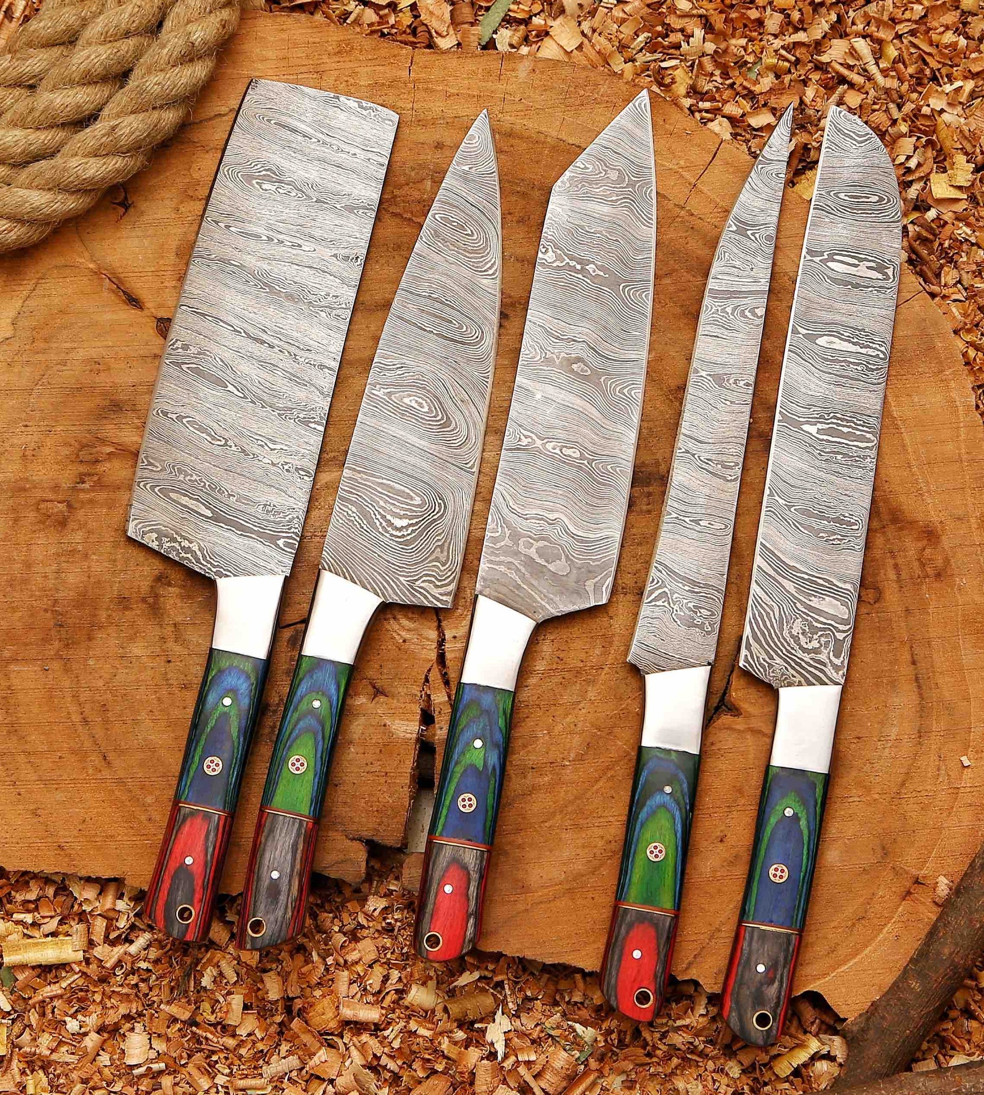 Handcrafted San Mai Damascus Chef Knife Set 5Piece near me