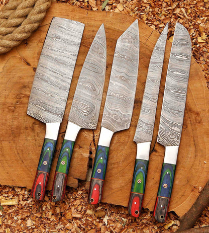 Handcrafted San Mai Damascus Chef Knife Set 5Piece near me
