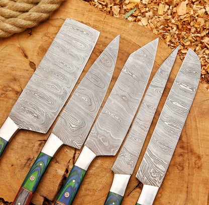 Handcrafted San Mai Damascus Chef Knife Set 5Piece near me