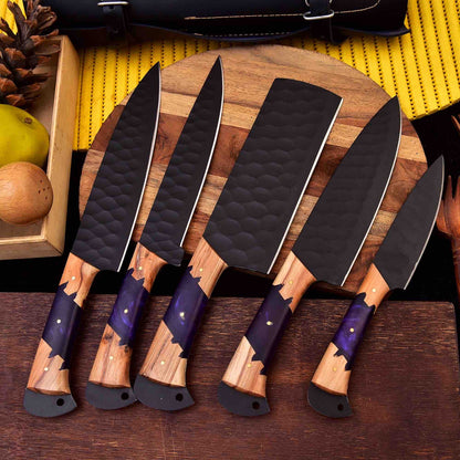 Custom Handmade Chef Knife Set, Best Gift for Him, 5ps Knife Set, Christmas Gift, Halloween Gift, Kitchen Knife Set