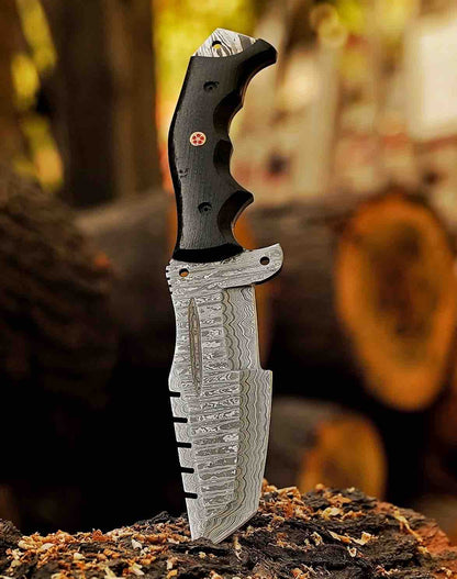 Damascus Tracker Knife  Premium Personalized Damascus Steel Hunting Knife Full Tang Black Pakka Wood Handle Leather 2