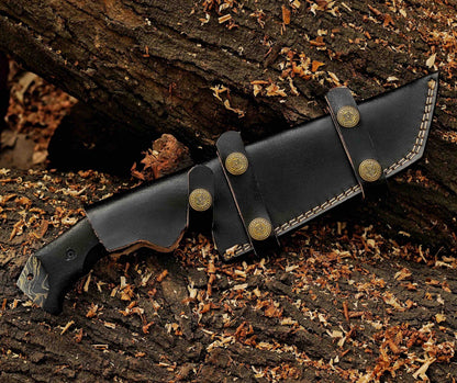 Damascus Tracker Knife  Premium Personalized Damascus Steel Hunting Knife Full Tang Black Pakka Wood Handle Leather 3