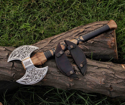 Double Headed Viking Axe, Bearded Axe Hand Forged Steel Double Blade Viking Axe Gift For Him, Christmas Gift