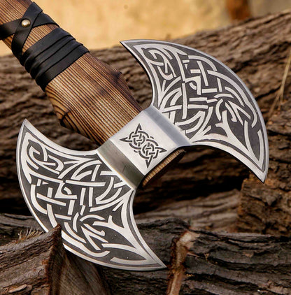 Double Headed Viking Axe Bearded Axe Hand Forged Steel Double Blade Viking Axe Gift For Him Christmas Gift 4
