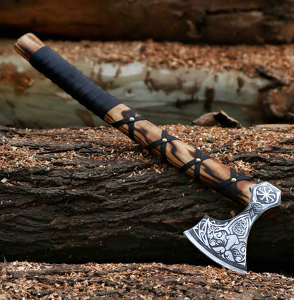Genuine Viking Bearded Axeetched Axe Viking Axe With Leather Wrap And Leather Sheath Best Gift For M