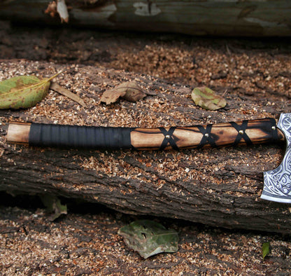 Genuine Viking Bearded Axeetched Axe Viking Axe With Leather Wrap And Leather Sheath Best Gift For M