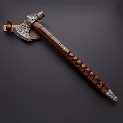 Custom Handmade Beautiful Colors Steel Damascus Steel Huntng Axe  Pure Cow Hide Leathe Sheath For S 1