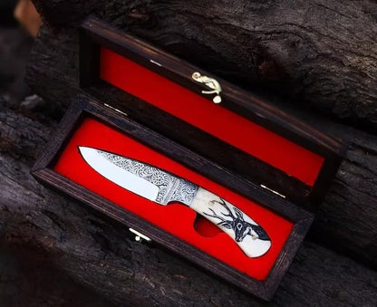 Hand Engraved Knife Premium D2 Steel Hunting Knife, Unique Gift