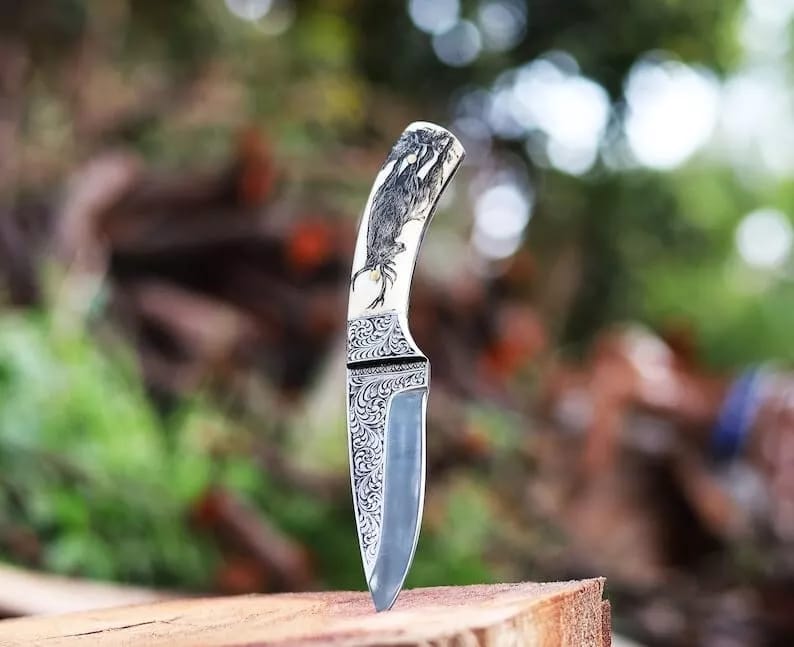 Hand Engraved Knife Premium D2 Steel Hunting Knife Unique Gift 1