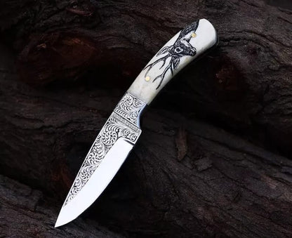 Hand Engraved Knife Premium D2 Steel Hunting Knife Unique Gift 3