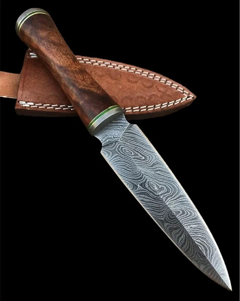 Custom Handmade Damascus Steel Hunting Dagger With Leather