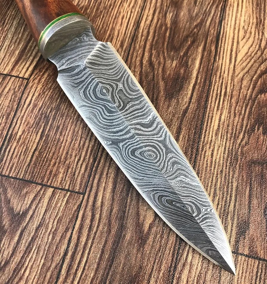 Custom Handmade Damascus Steel Hunting Dagger With Leather 3