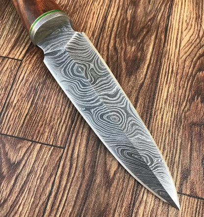 Custom Handmade Damascus Steel Hunting Dagger With Leather 3