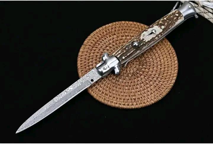 Italian Style Stiletto Swinguard Automatic Knife Stag Horn 0