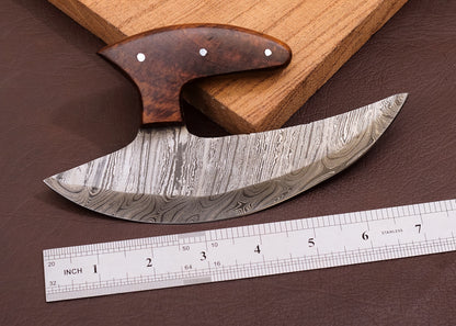 Damascus Chef Kitchen Ulu Knife Celtic Knot Handle Handmade Newly Designed Pizza Cutter Wooden Hand 3
