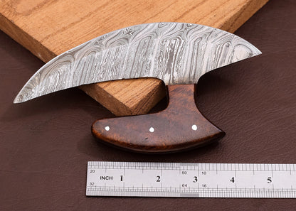 Damascus Chef Kitchen Ulu Knife Celtic Knot Handle Handmade Newly Designed Pizza Cutter Wooden Hand 4