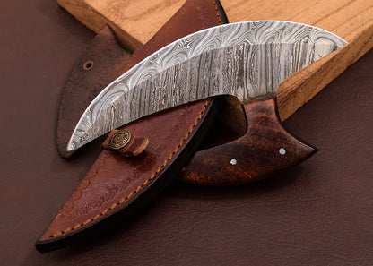 Damascus Chef Kitchen Ulu Knife Celtic Knot Handle Handmade Newly Designed Pizza Cutter Wooden Hand 7