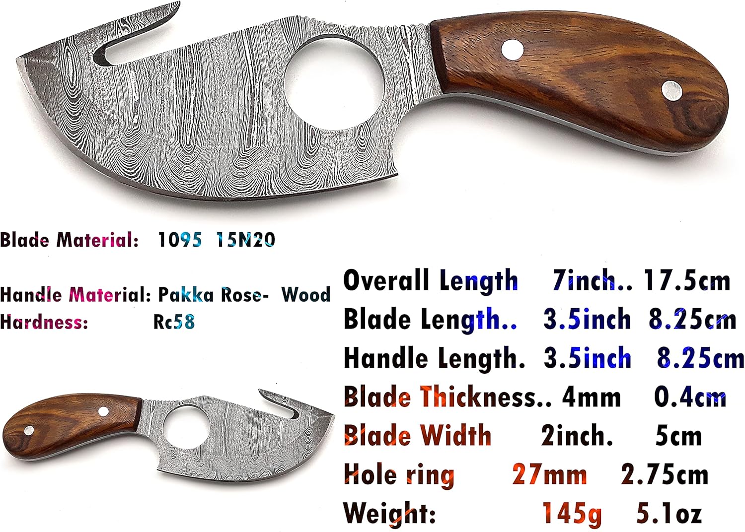 ALFARI Bushcraft Handmade Damascus Steel Fixed Blade Skinning Hunting Knife With Gut Hook Best For  2