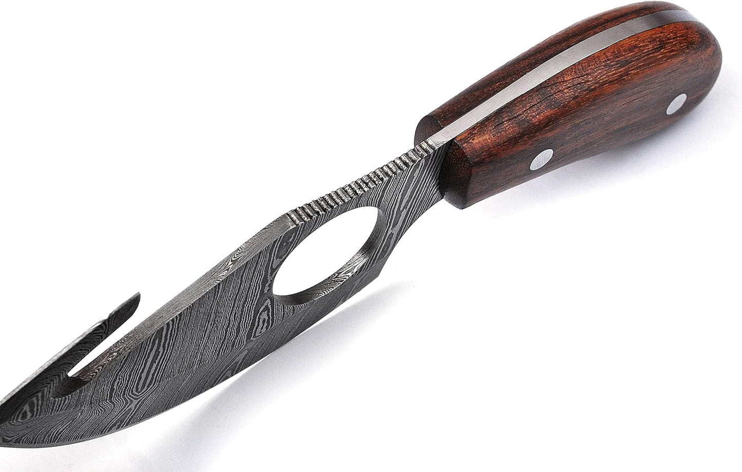 ALFARI Bushcraft Handmade Damascus Steel Fixed Blade Skinning Hunting Knife With Gut Hook Best For  4