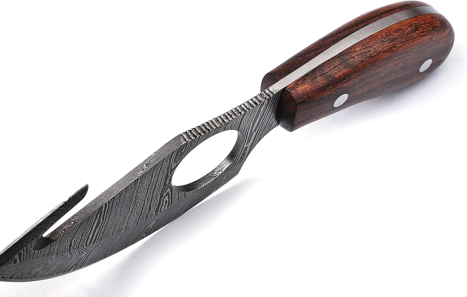 ALFARI Bushcraft Handmade Damascus Steel Fixed Blade Skinning Hunting Knife With Gut Hook Best For  4