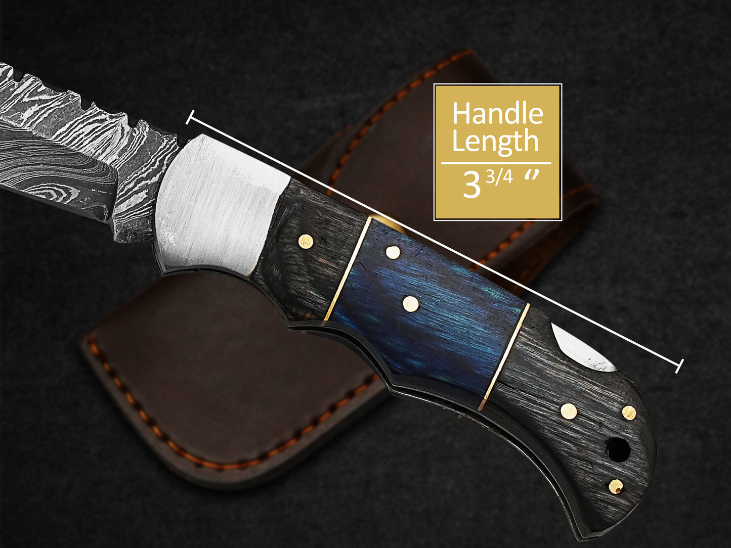 Custom Handmade Folding Knife Damascus Steel Pocket Knife With Leather Sheath 2