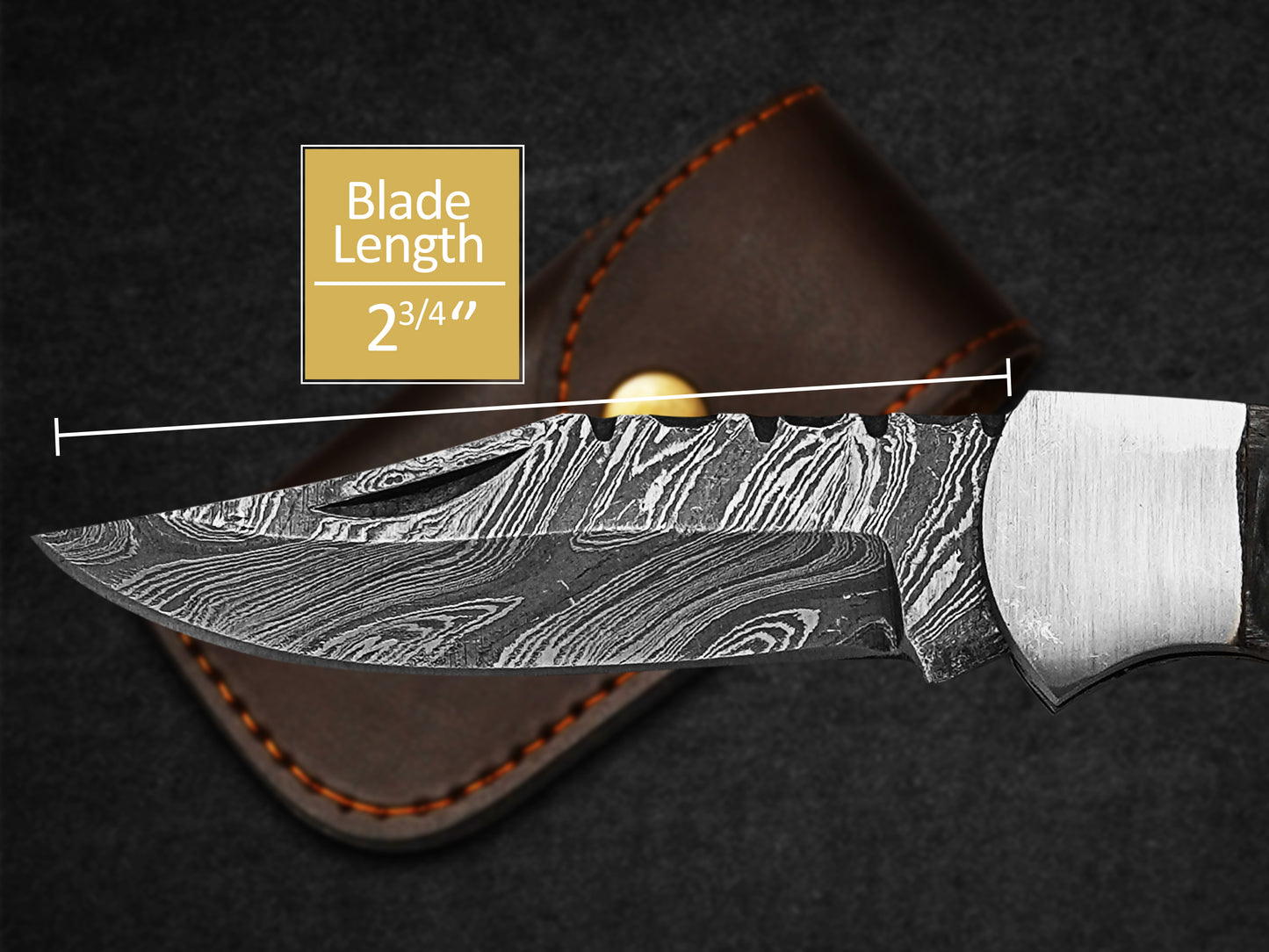 Custom Handmade Folding Knife Damascus Steel Pocket Knife With Leather Sheath 3
