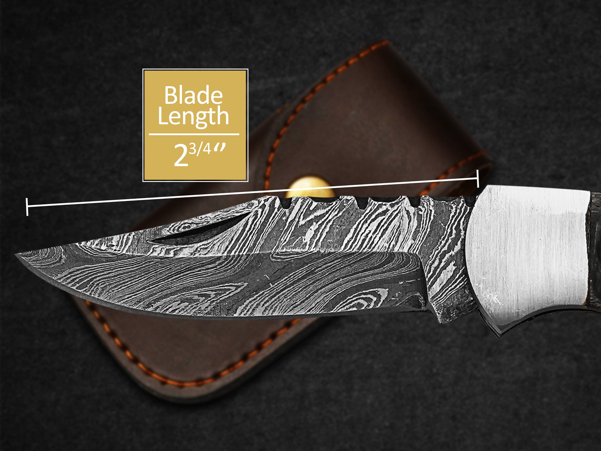 Custom Handmade Folding Knife Damascus Steel Pocket Knife With Leather Sheath 3