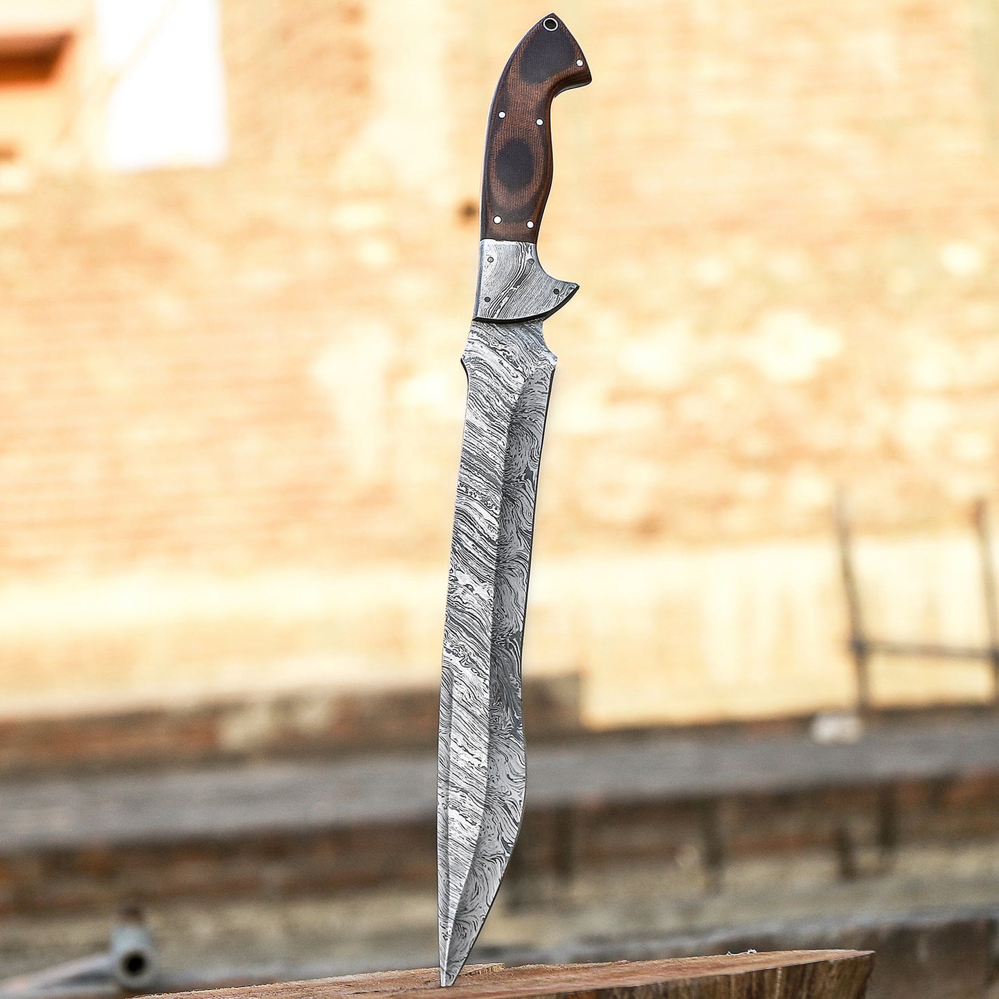 Handmade Beautiful Hunting Damascus Steel Sword & Leather Sheath"
