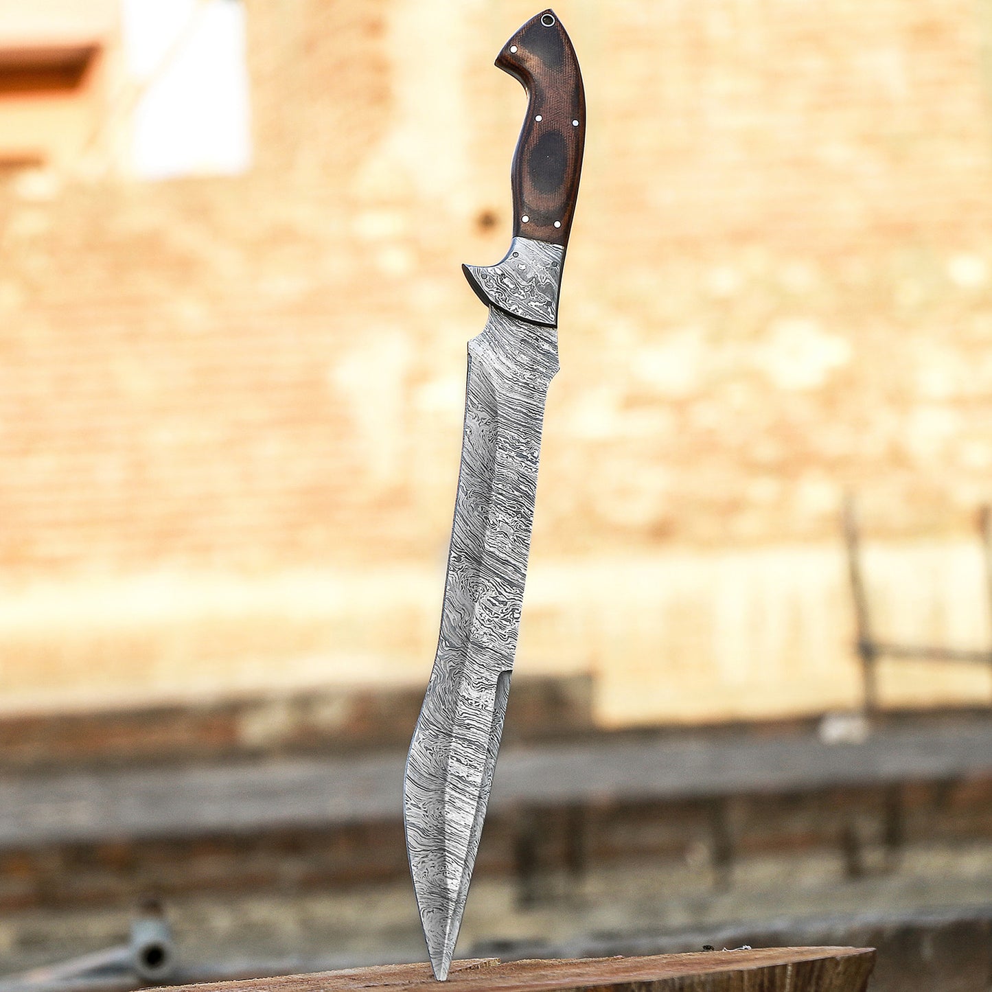 Handmade Beautiful Hunting Damascus Steel Sword  Leather Sheath 1