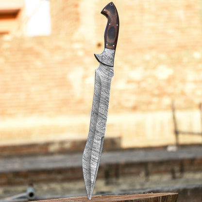 Handmade Beautiful Hunting Damascus Steel Sword  Leather Sheath 1
