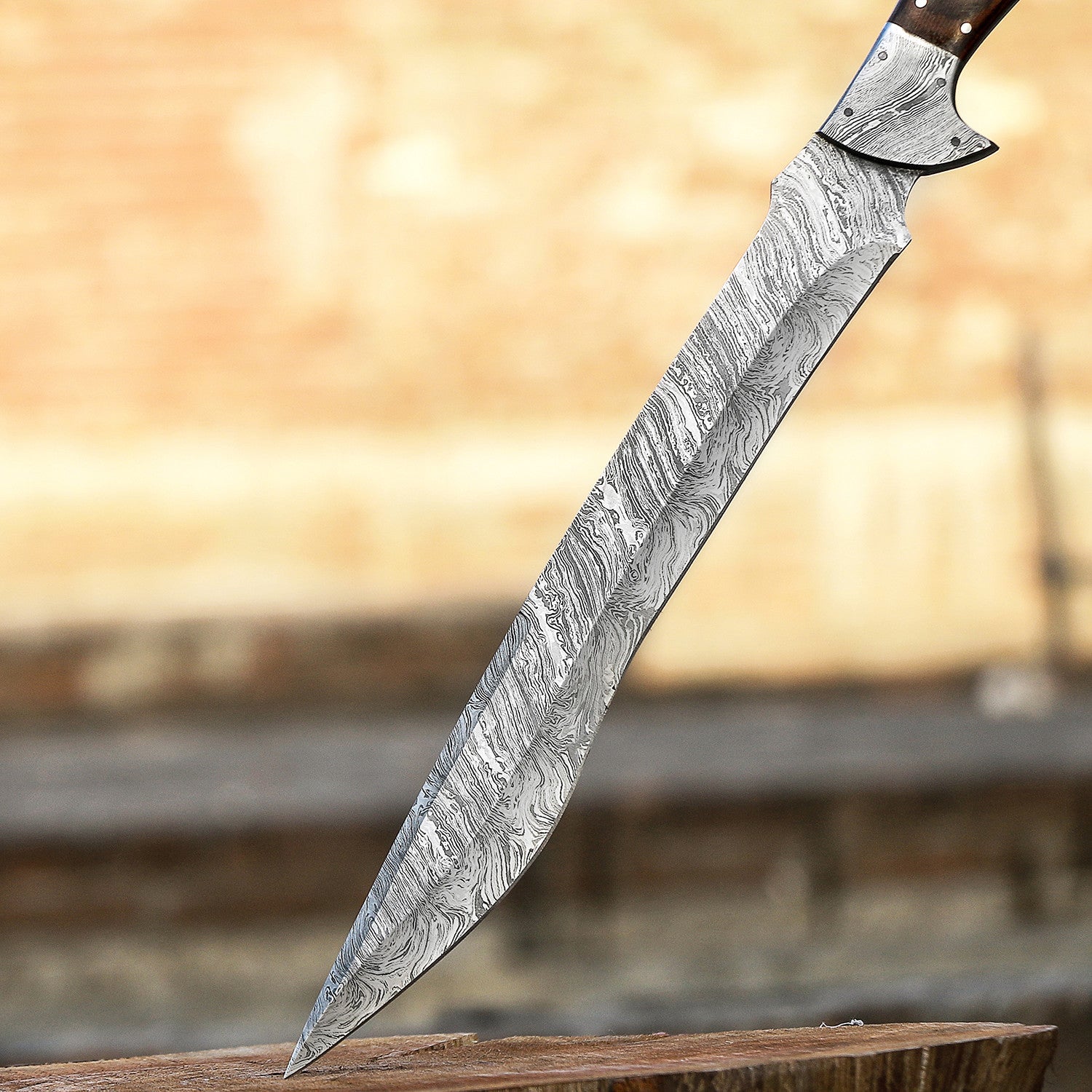 Handmade Beautiful Hunting Damascus Steel Sword  Leather Sheath 3