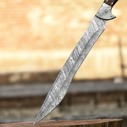 Handmade Beautiful Hunting Damascus Steel Sword  Leather Sheath 3