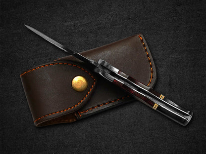 Custom Handmade Folding Knife Damascus Steel Blade Pocket Knife With Leather Sheath 1