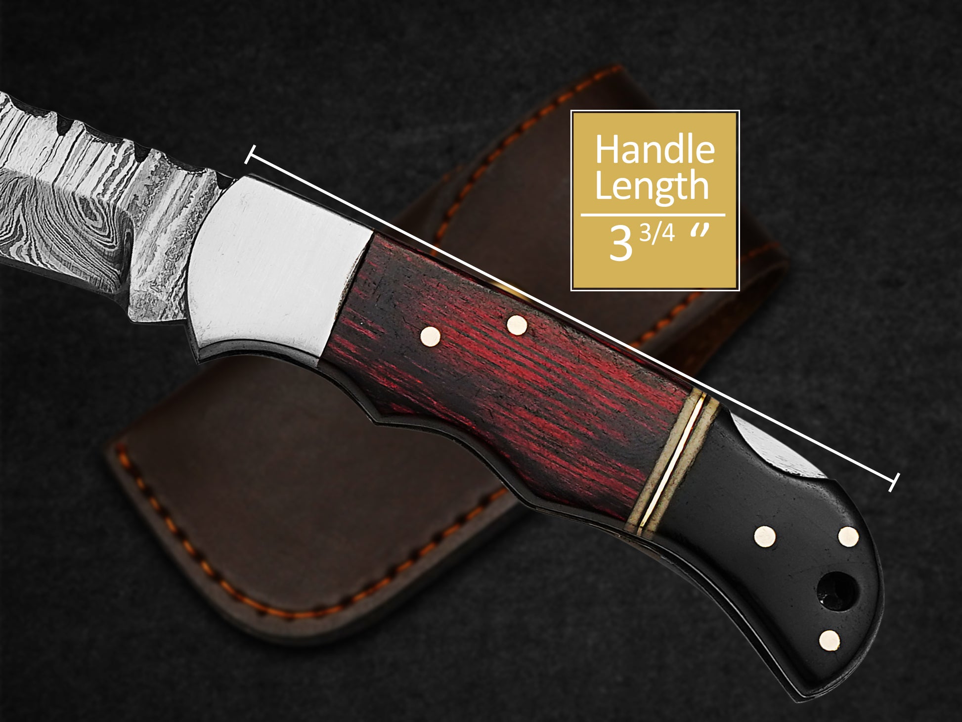 Custom Handmade Folding Knife Damascus Steel Blade Pocket Knife With Leather Sheath 2