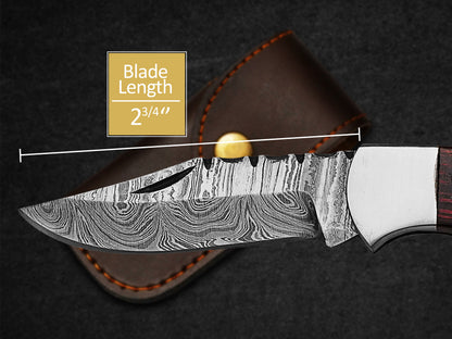 Custom Handmade Folding Knife Damascus Steel Blade Pocket Knife With Leather Sheath 3
