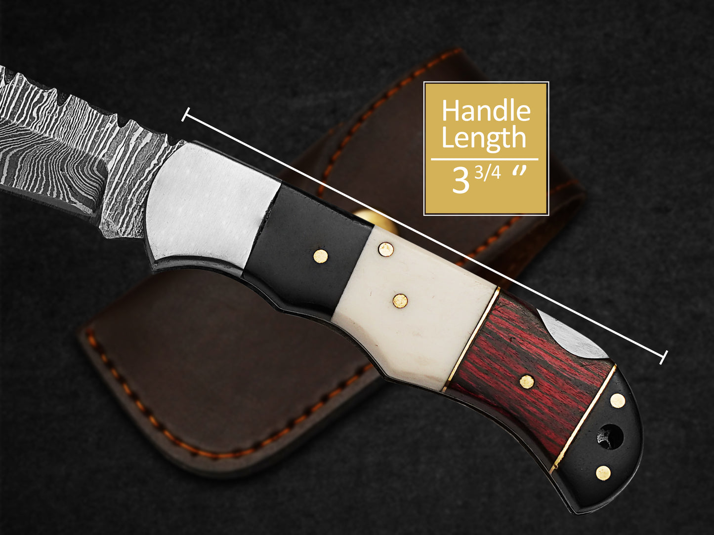 Custom Handmade Folding Knife Damascus Steel Lade Pocket Knife With Leather Sheath 1