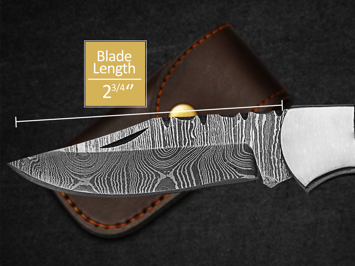 Custom Handmade Folding Knife Damascus Steel Lade Pocket Knife With Leather Sheath 2