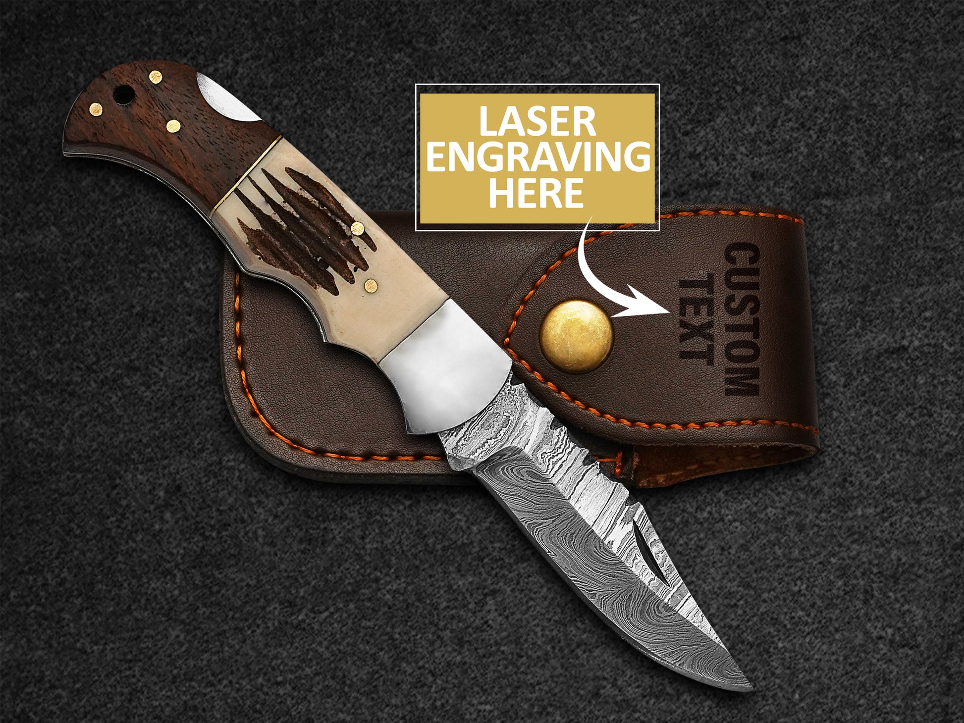 Groomsmen Knife Handmade Pocket Knife Damascus Folding Knife Stag Horn And Camel Bone Handle Grooms