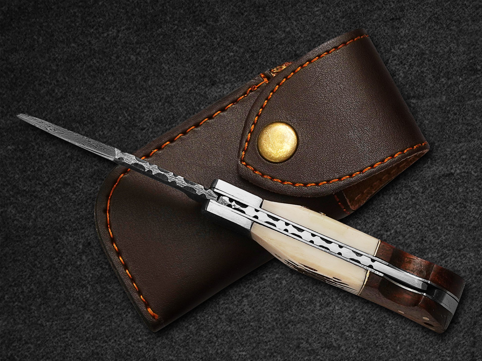 Groomsmen Knife Handmade Pocket Knife Damascus Folding Knife Stag Horn And Camel Bone Handle Grooms