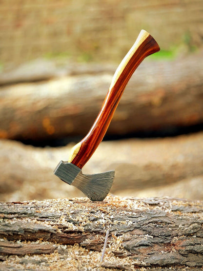 Custom Handmade Damascus Steel Premium Hunting Axe  Leather Sheath Gift For Him  0