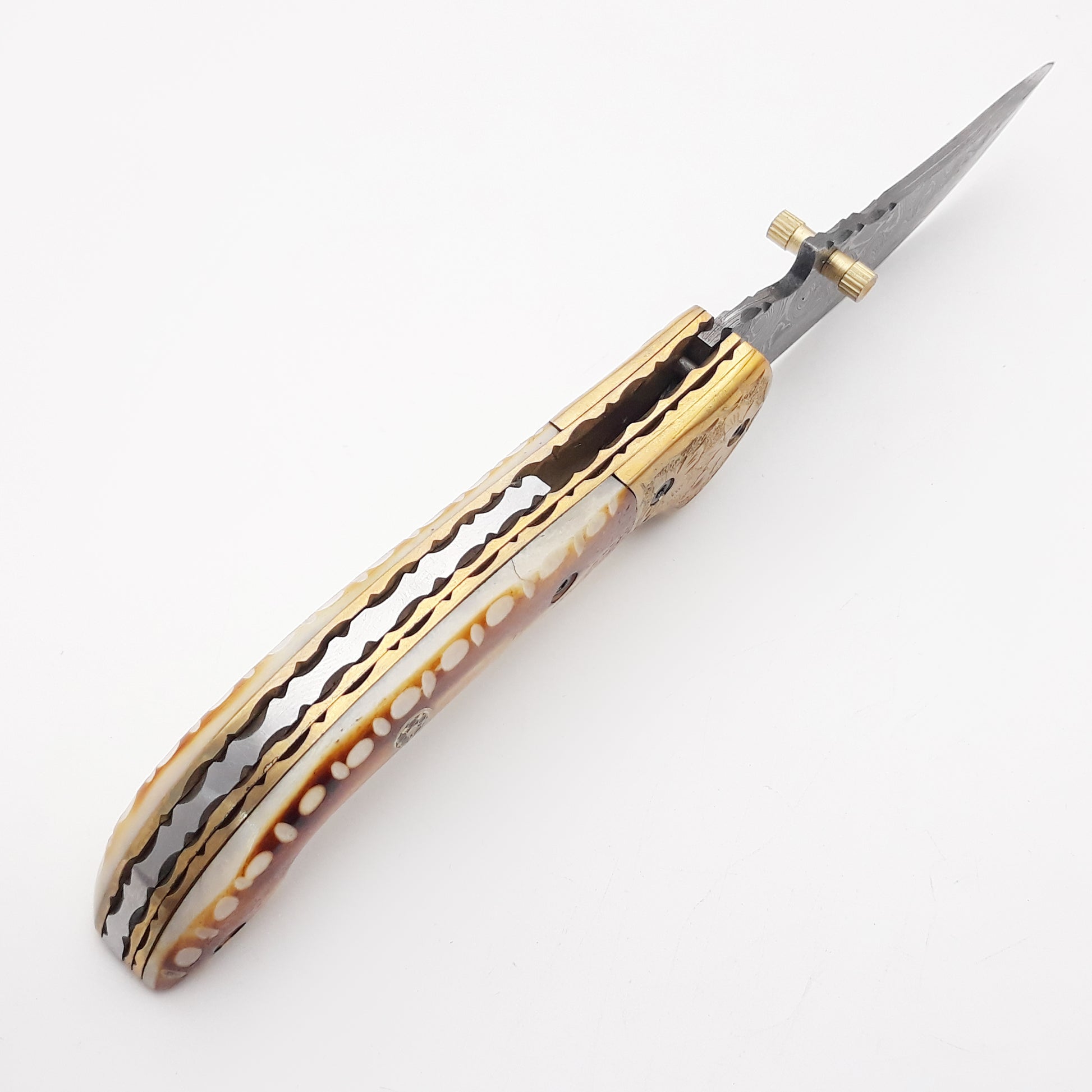 Handmade Damascus Folding Knife Pocket Knife With Leather Sheath Bushcraft Knife For Hunting Outdoo 2