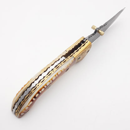 Handmade Damascus Folding Knife Pocket Knife With Leather Sheath Bushcraft Knife For Hunting Outdoo 2