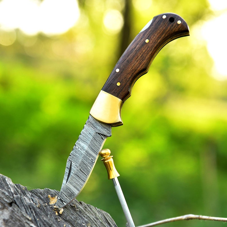 Handmade Damascus Folding Knife For Men  Damascus Hunting Knife With Sheath  Best For Edc Camping H 1